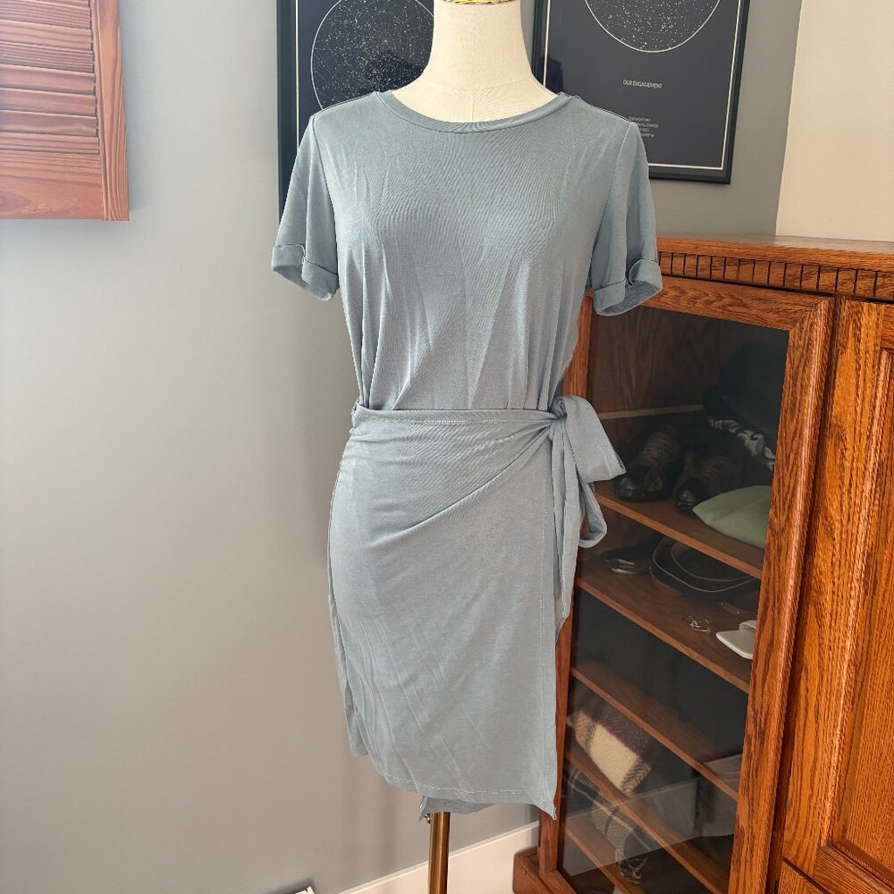 Dynamite Soft Blue Tie-Waist T-Shirt Dress